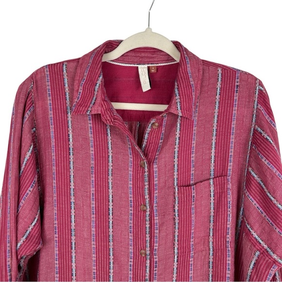 ANTHROPOLGIE PILCRO The Bo Boyfriend Embroidered Button Down Red Top Size Small - Picture 3 of 10